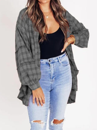 The Randi Raw Hem Oversized Flannel | Charcoal (C5)