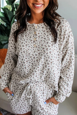 Felicity Ribbed Floral Henley Set