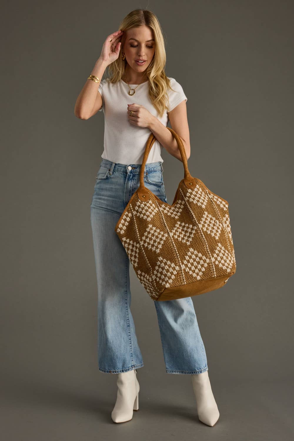 Brown + Cream Diamond Pattern Tote