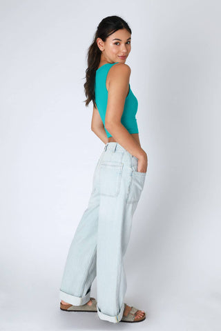 Clean Line Crew Neck Crop Top. | White