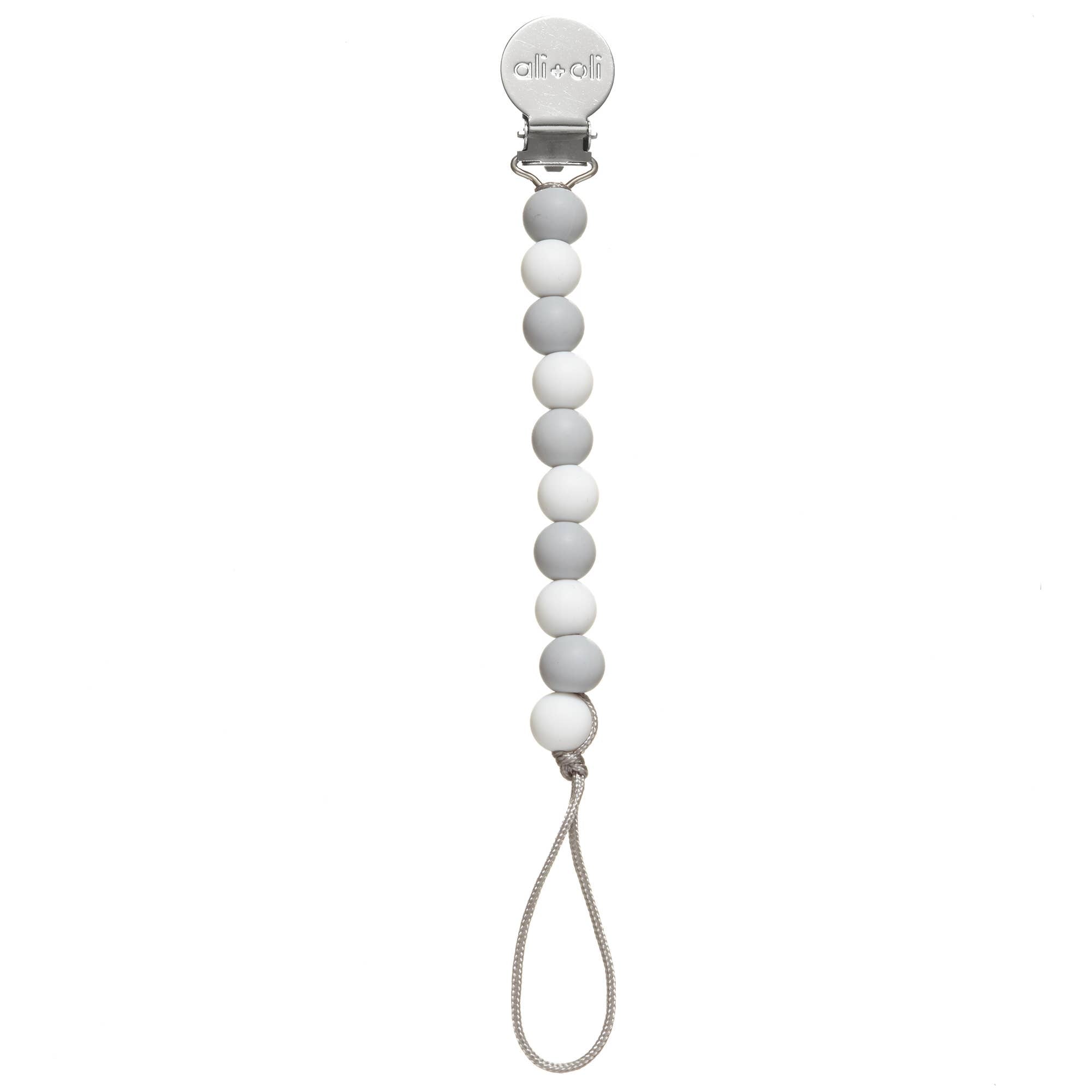 Ali+Oli Silicone Pacifier Clip | Grey + White