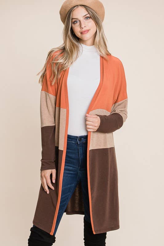 Polly Plus Size Color Block Cardigan | Rust + Brown