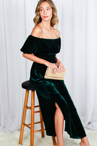 Samantha Smocked Velvet Maxi Dress | Black