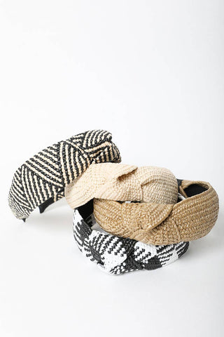Bohemian Straw Rattan Knotted Headband | Black