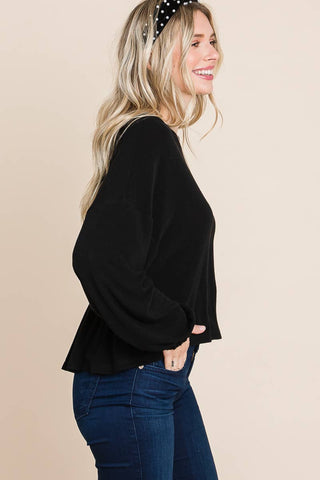 Lesley Plus Size Solid Rouched Back Top | Black