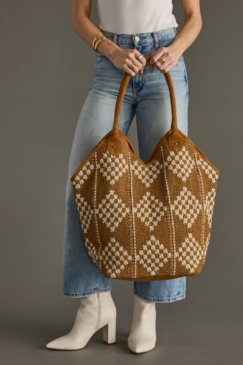 Brown + Cream Diamond Pattern Tote