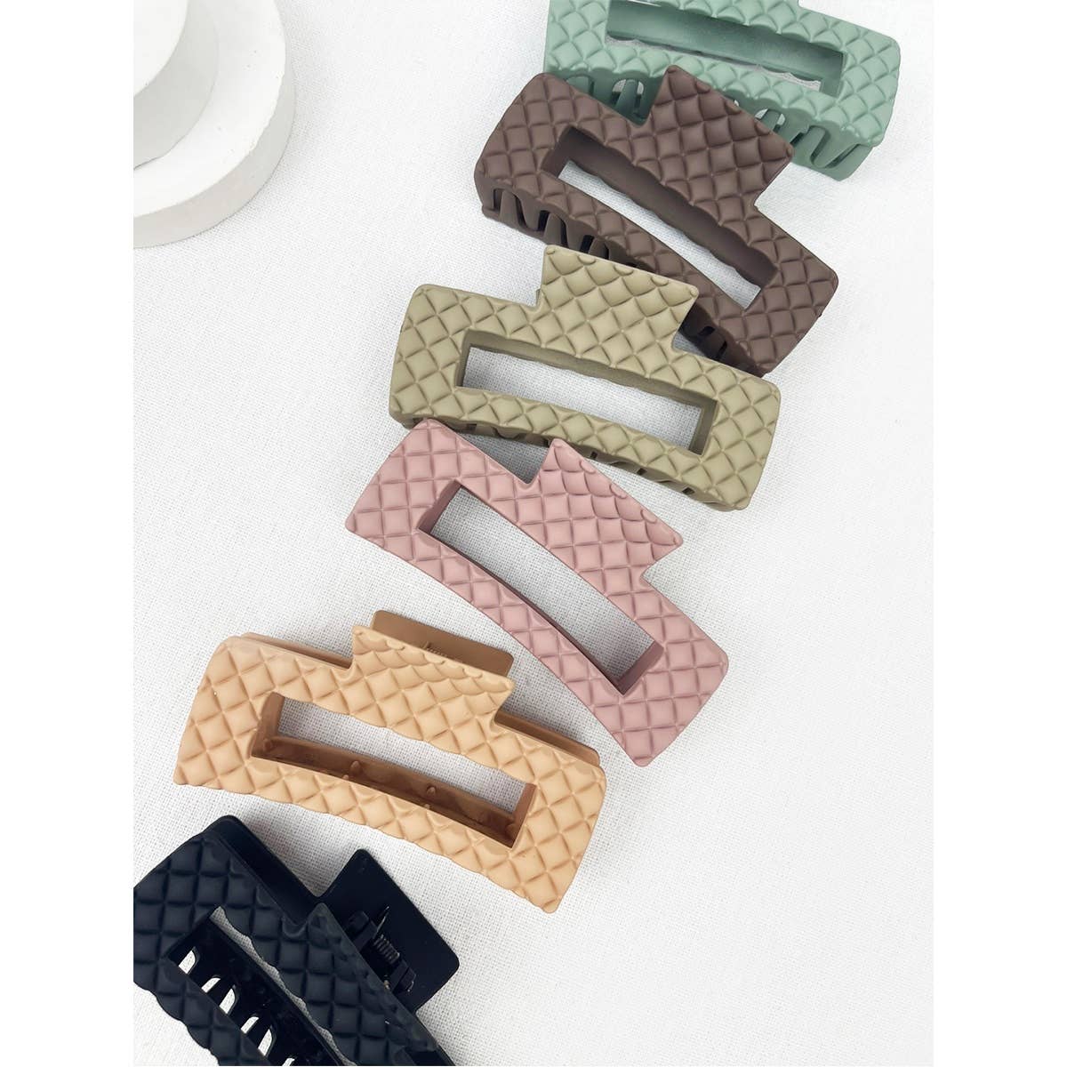 Matte Embossed Cut Out Rectangle Hair Clips | Multiple Colors