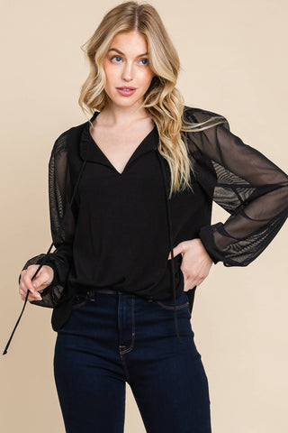 Eloise Top With Contrast Mesh Sleeves