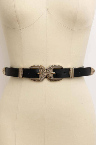 Double Buckle Faux Leather Western Style Belt | Brown