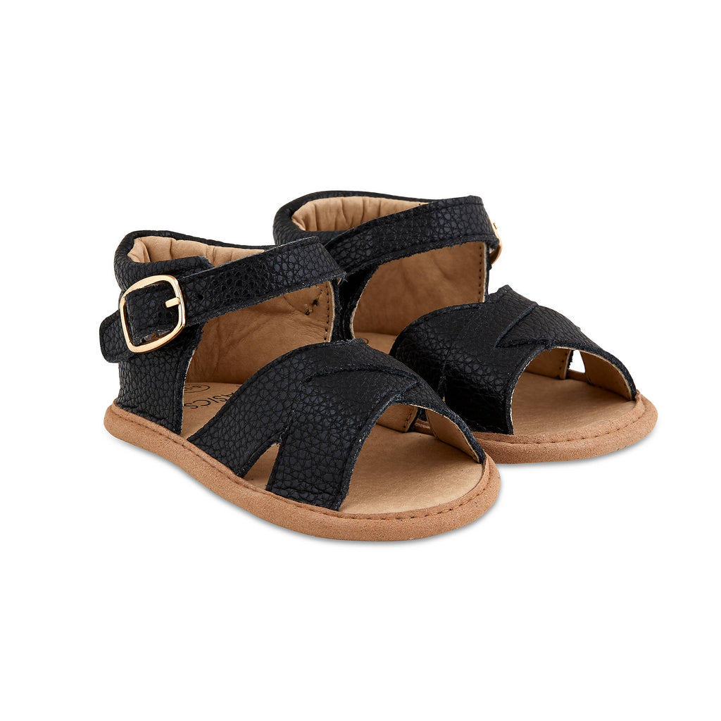 Betty Black Split-Soled Leather Baby Sandals