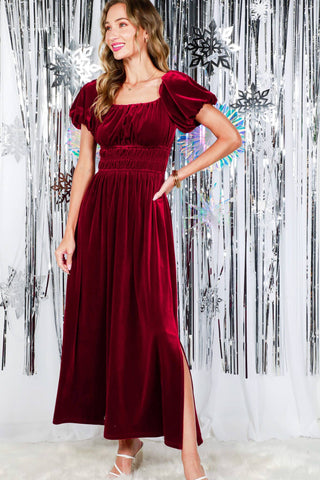 Samantha Smocked Velvet Maxi Dress | Black