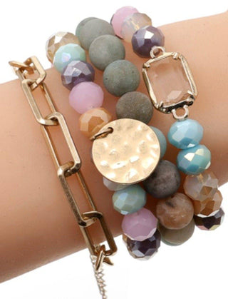 Multi Stone Crystal Beaded Bracelet Set | White