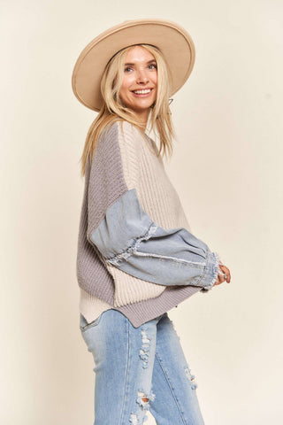 Dani Plus Size Denim Colorblock Sweater | Blue