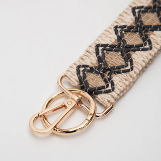 Wave Pattern Straw Wristband/Key Chain | Beige Black