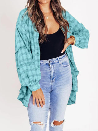 The Randi Raw Hem Oversized Flannel | White (C3)