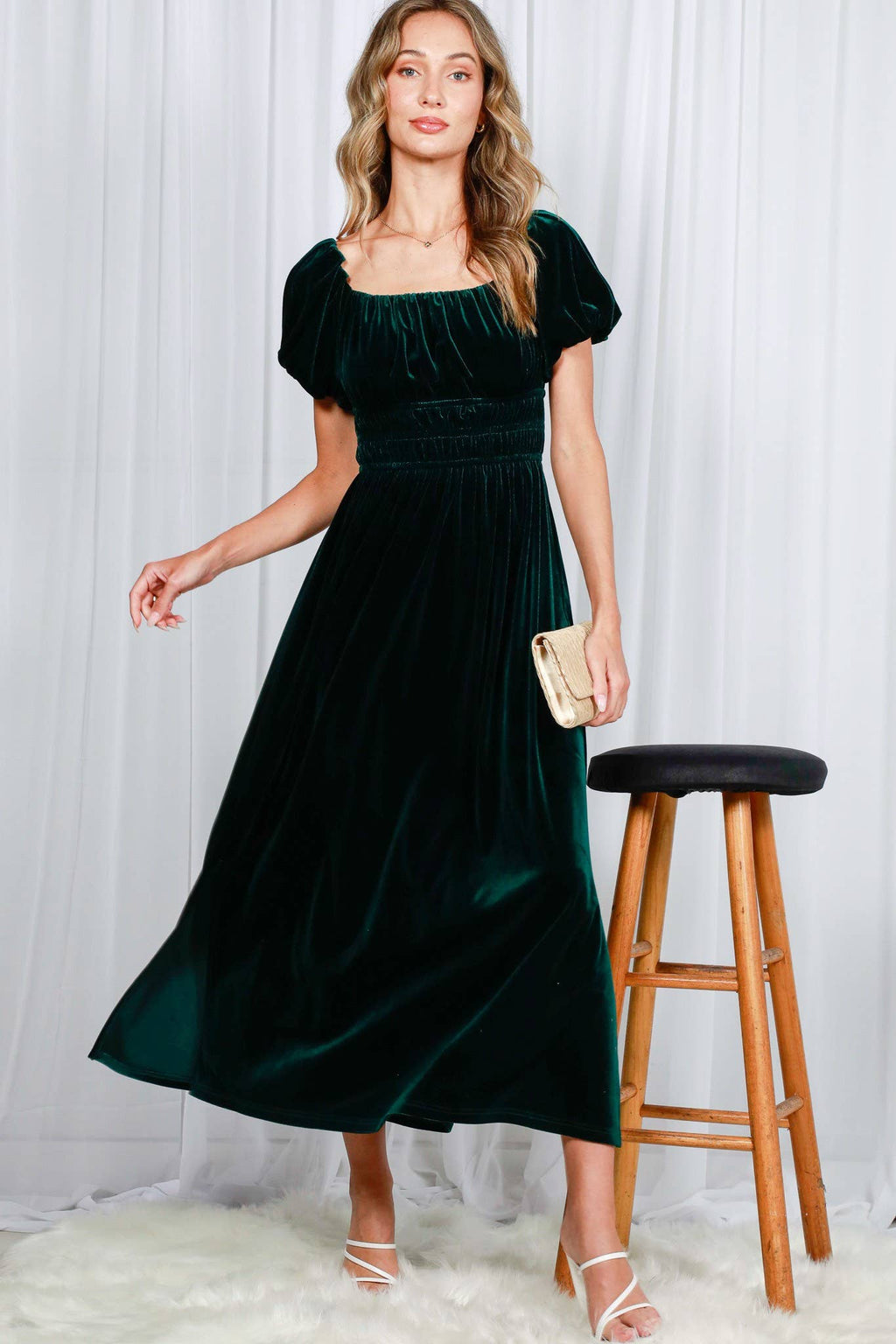 Samantha Smocked Velvet Maxi Dress | Black