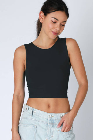 Clean Line Crew Neck Crop Top. | White