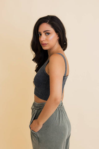 Just Breathe Washed Ribbed Padded Bralette | Mocha