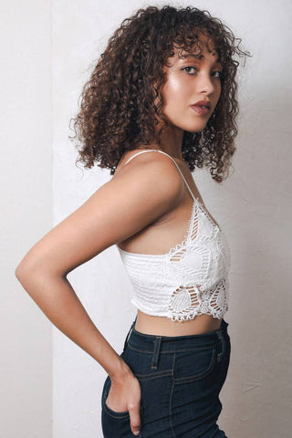 Vintage-Inspired Crochet Lace Overlay Bralette | Black