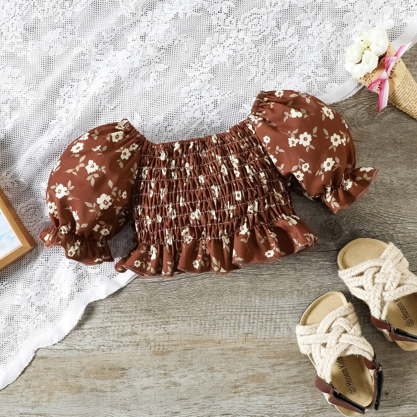 Felicity Top, Flared Pants + Headband Set: Brown