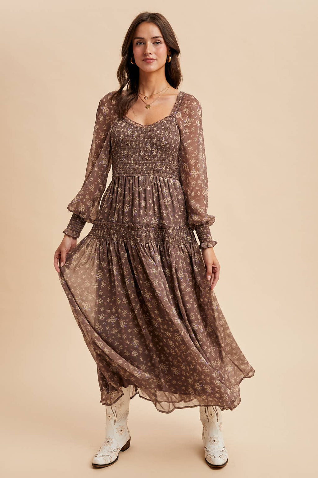 Ivy Smocked Floral Maxi Dress | Dusted Eucalyptus