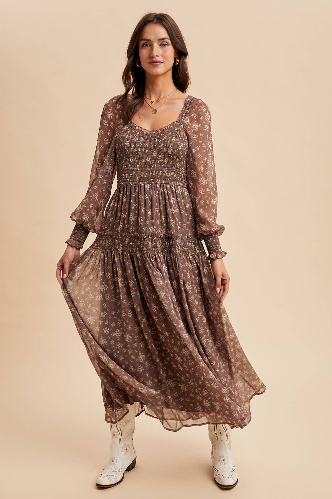 Ivy Smocked Floral Maxi Dress | Dusted Eucalyptus