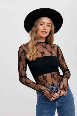 Mila Floral Embroidery Lace Mesh Layering Top | Hazelnut