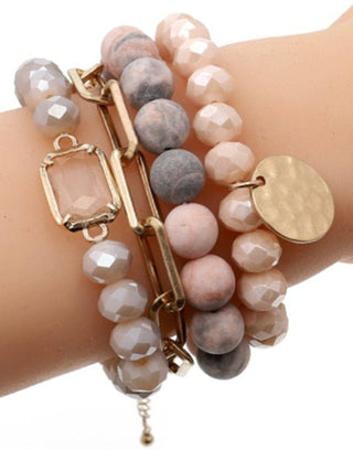 Multi Stone Crystal Beaded Bracelet Set | White