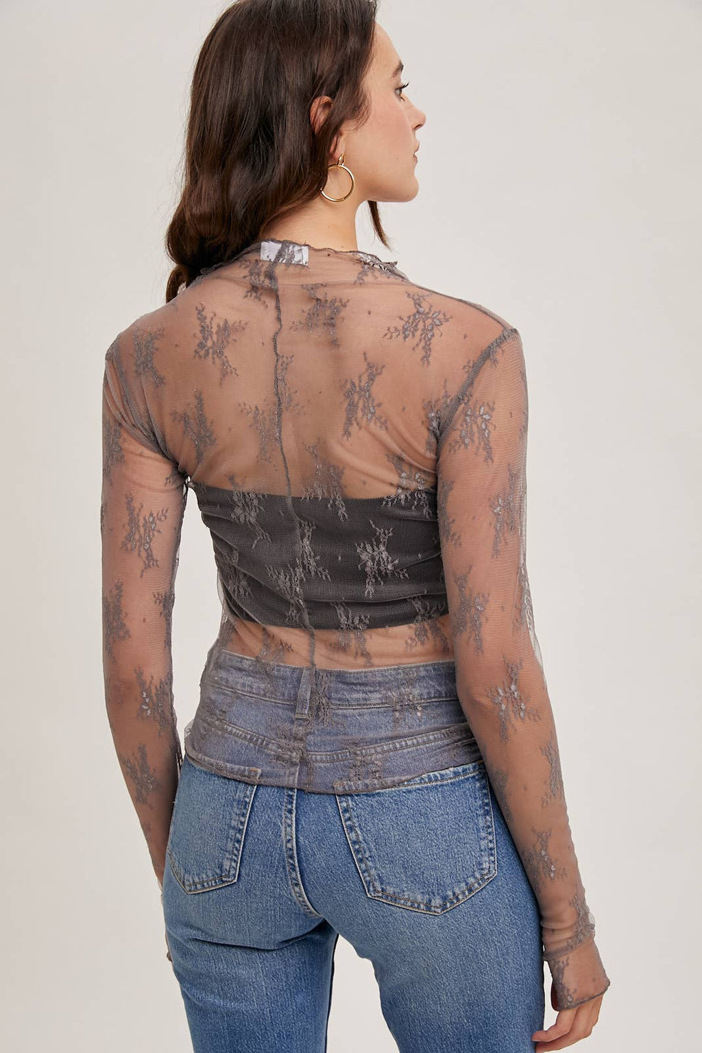 Mila Floral Embroidery Lace Mesh Layering Top | Hazelnut
