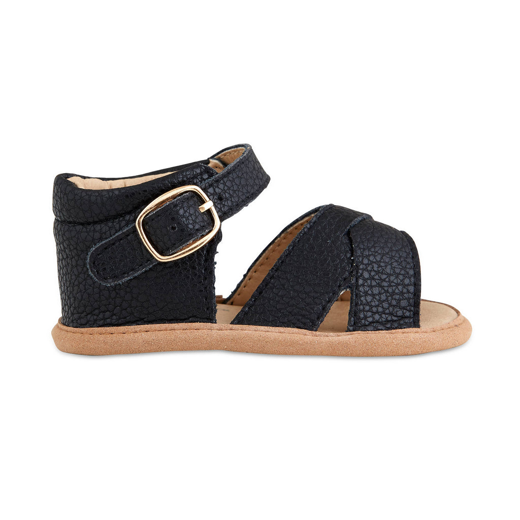 Betty Black Split-Soled Leather Baby Sandals