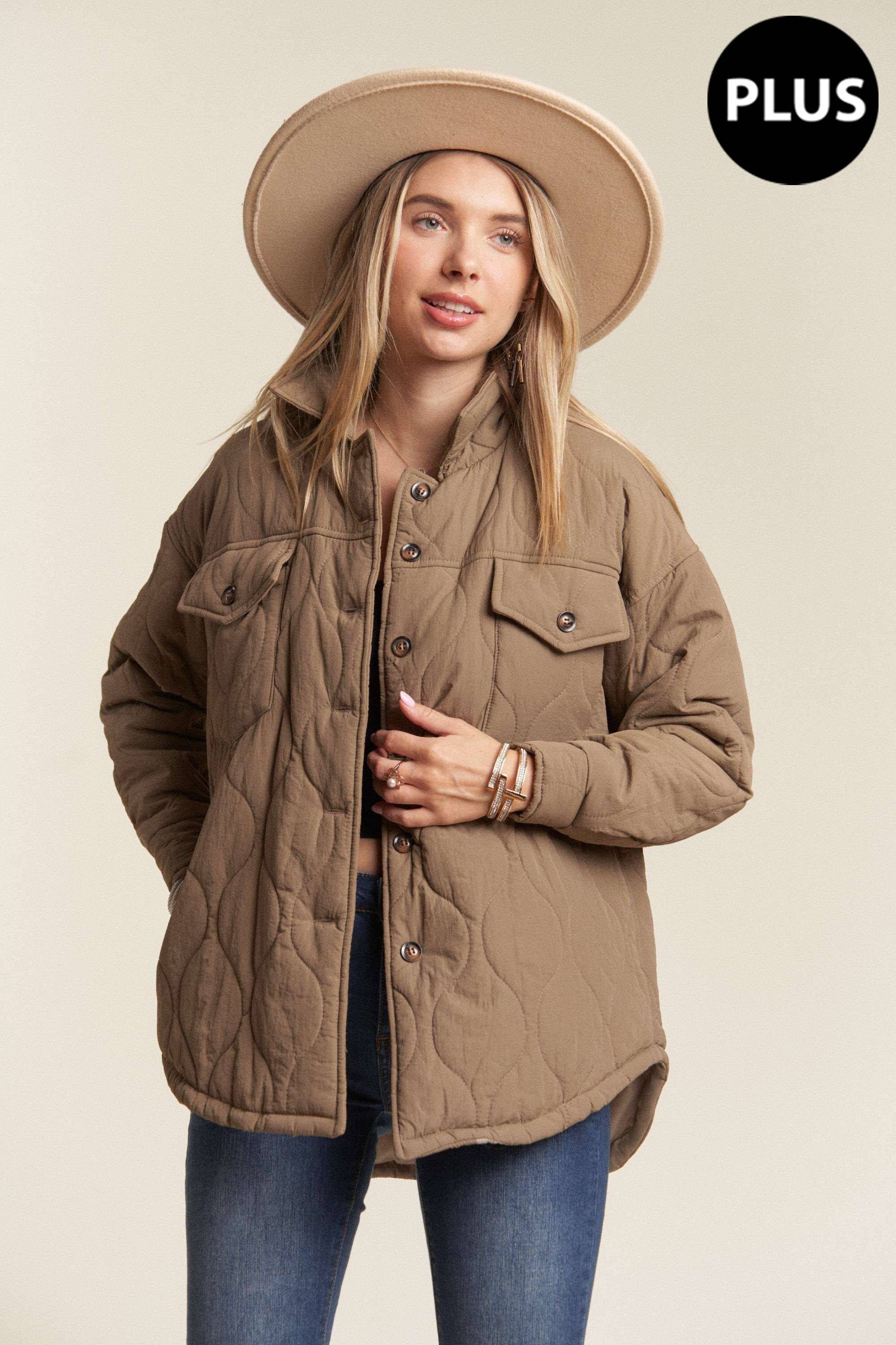 Kessa Plus Size Puffer Jacket | Light Mocha
