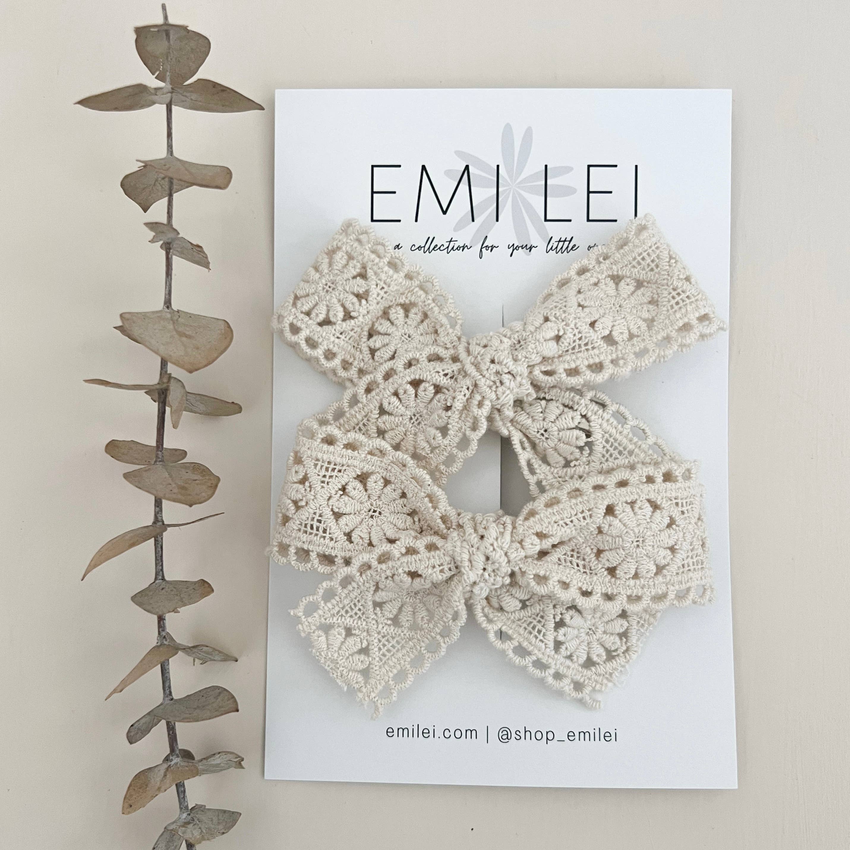Pigtail Bow Clip Set | Cream Lace