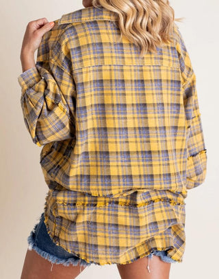 The Randi Raw Hem Oversized Flannel | White (C3)