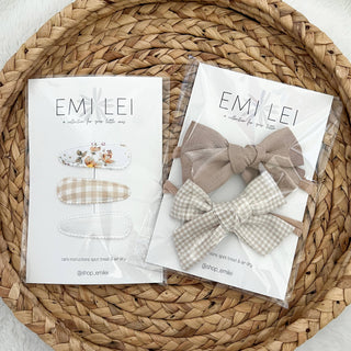 Nylon Stretchy Bow Headband Set | Textured Mauve + Mini Check