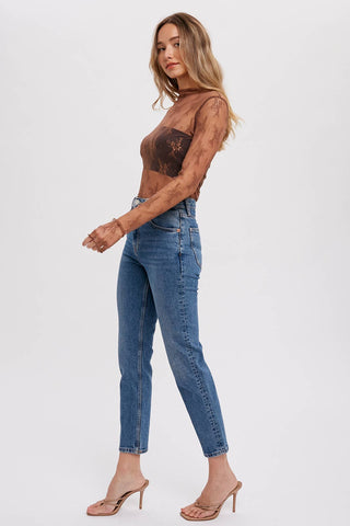 Mila Floral Embroidery Mesh Layering Top | Black