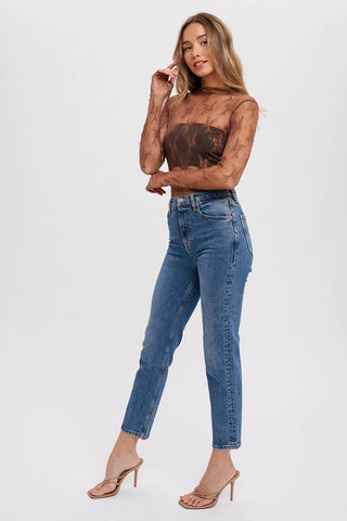 Mila Floral Embroidery Lace Mesh Layering Top | Hazelnut