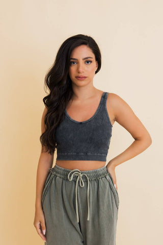 Just Breathe Washed Ribbed Padded Bralette | Sage