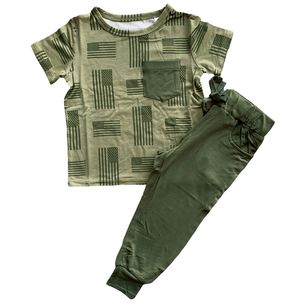 Military Flag Bamboo Pocket Tee + Jogger Set