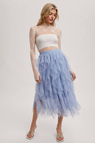 Mila Floral Embroidery Lace Mesh Layering Top | Nude