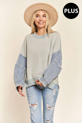 Dani Plus Size Denim Colorblock Sweater | Blue