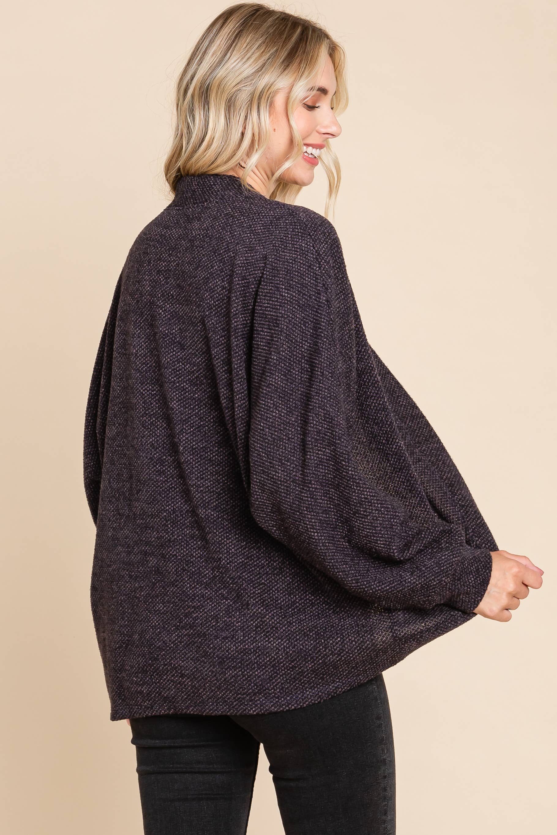 Plus Size Jacquard Knit Open Front Circle Cardigan