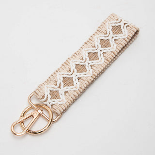 Wave Pattern Straw Wristband/Key Chain | Beige Pink