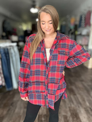 The Randi Raw Hem Oversized Flannel | White (C3)