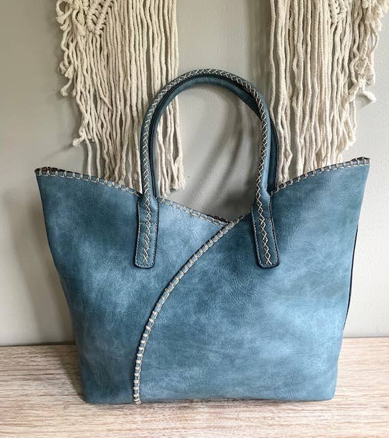 2-in-1 Stitch Trim Detail Shoulder/Tote Set Bag | Gray