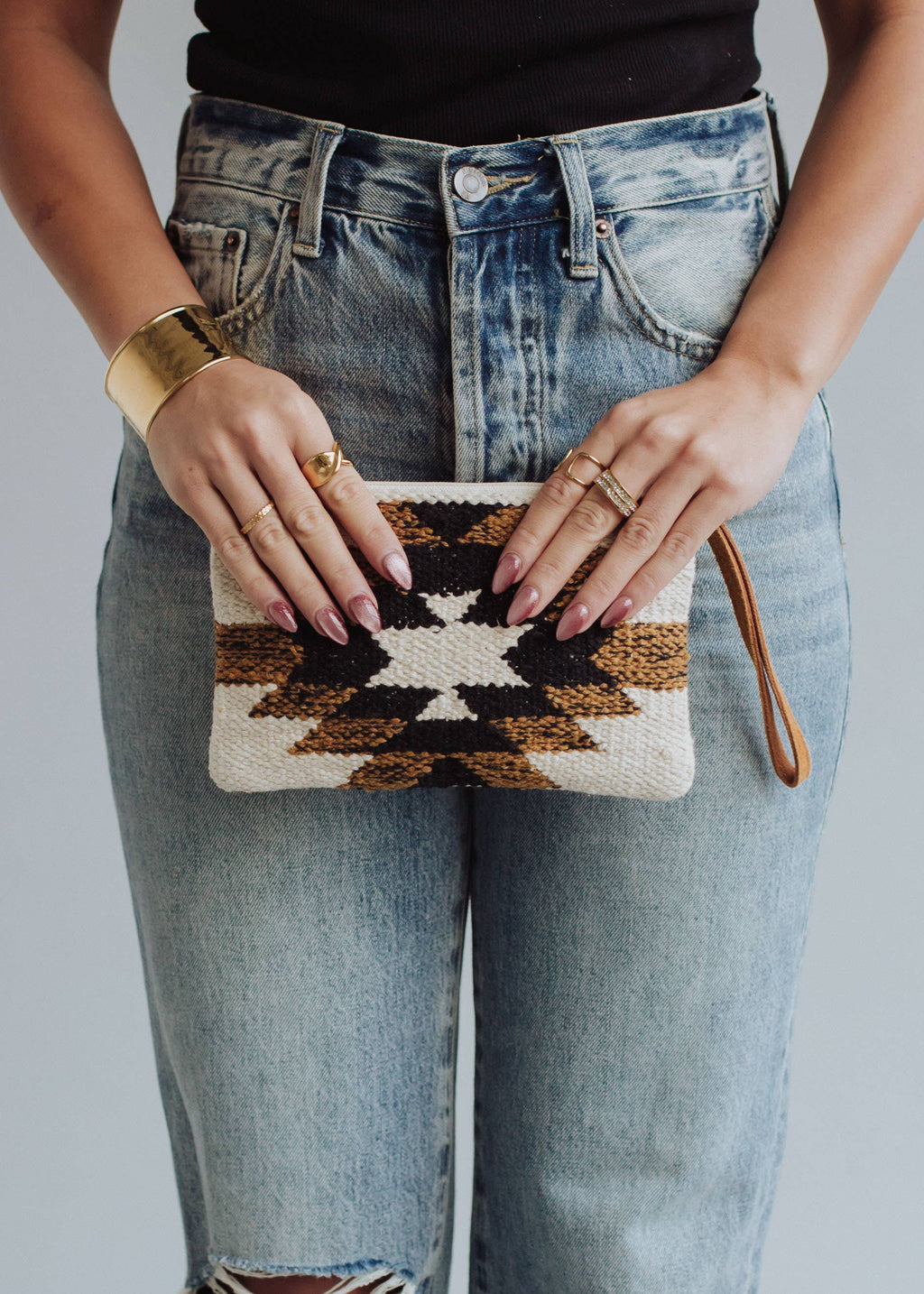 Black, White & Brown Aztec Wristlet