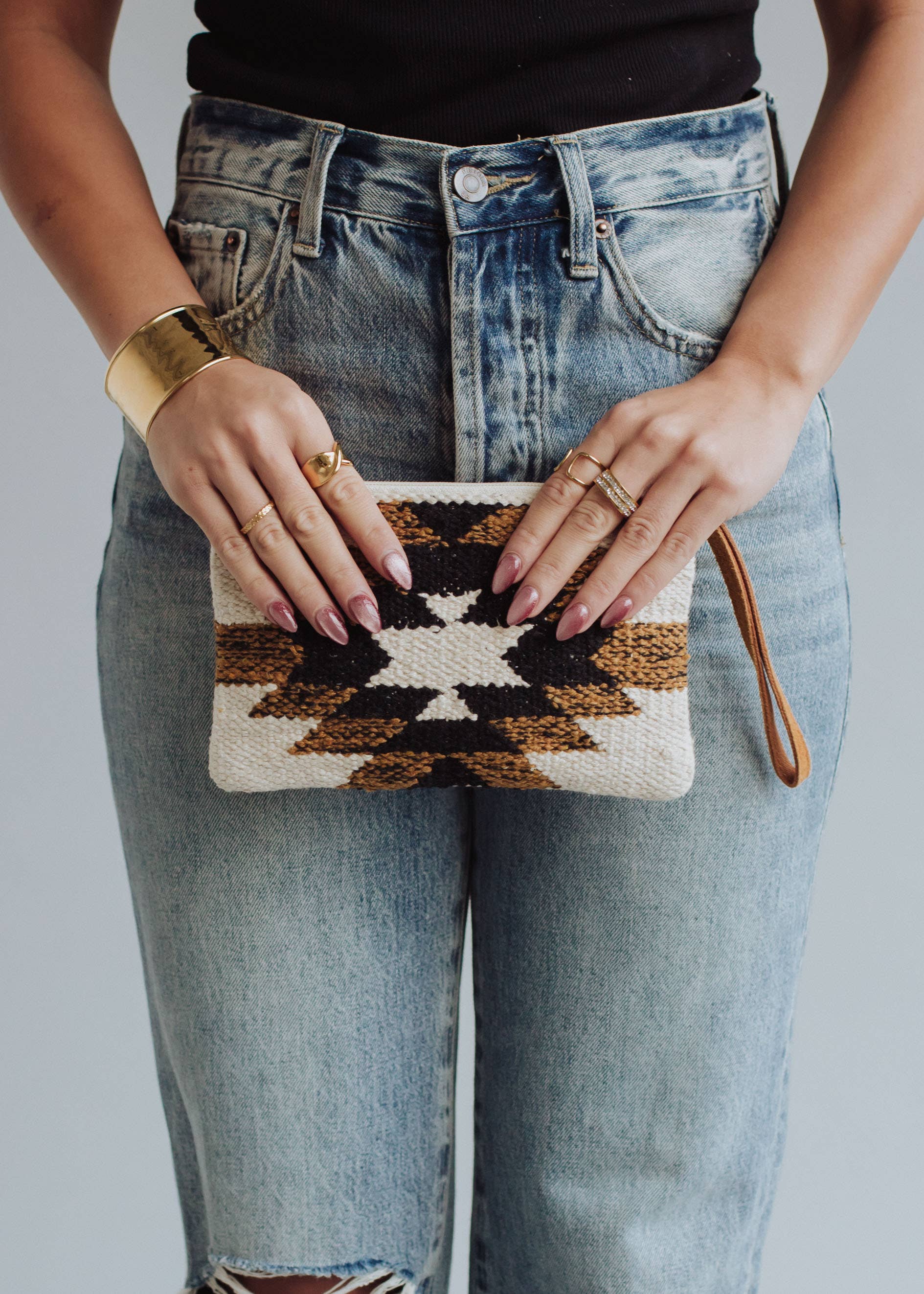 Black, White & Brown Aztec Wristlet
