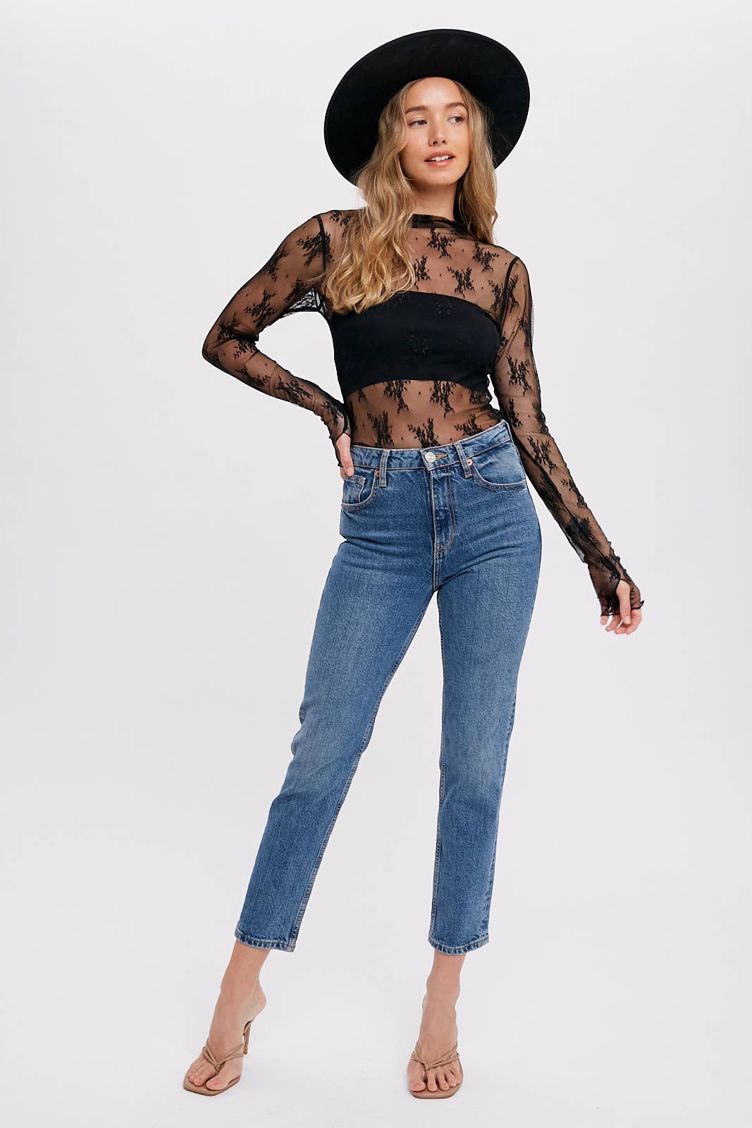 Mila Floral Embroidery Lace Mesh Layering Top | Hazelnut