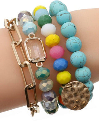 Multi Stone Crystal Beaded Bracelet Set | White