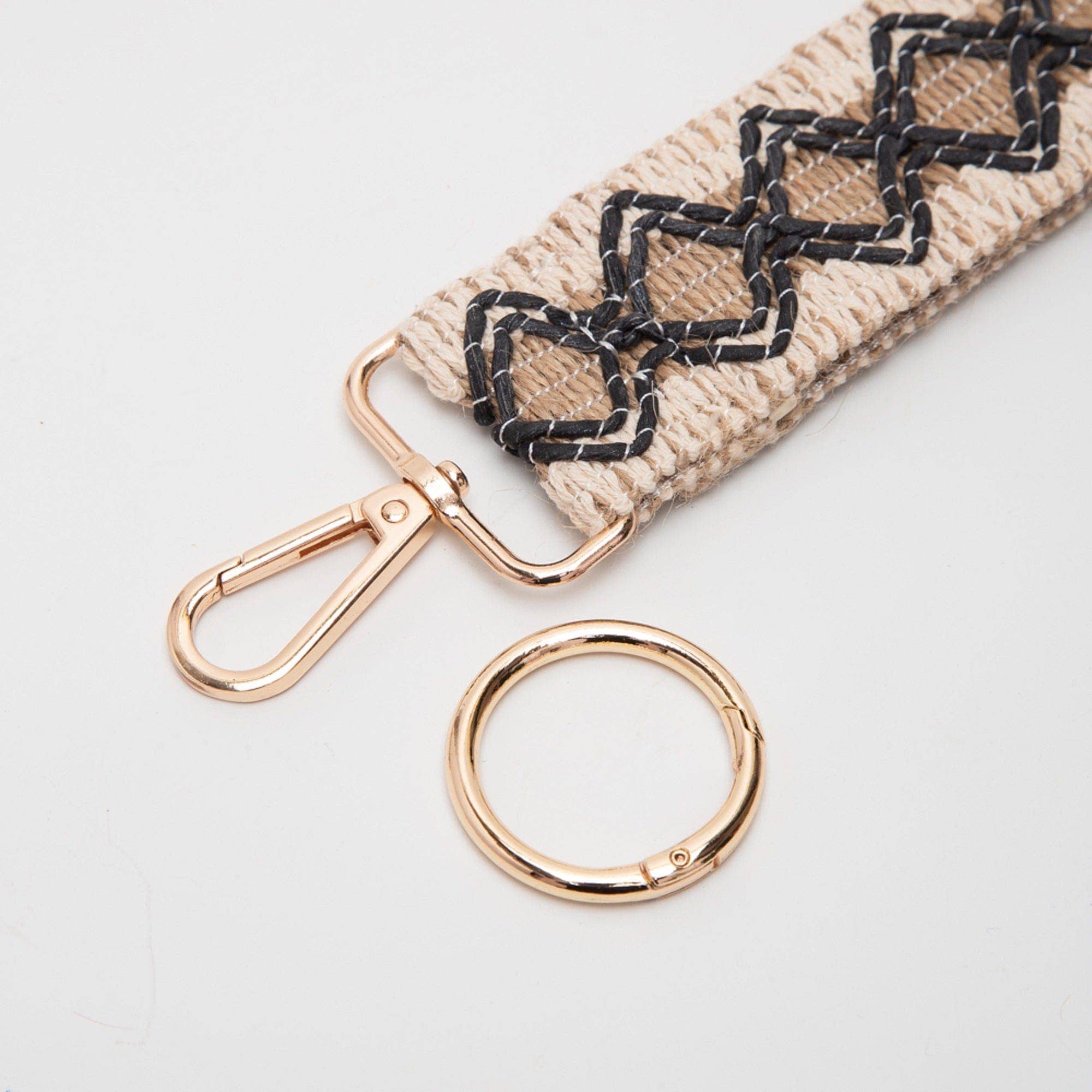 Wave Pattern Straw Wristband/Key Chain | Beige Brown