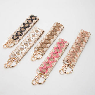 Wave Pattern Straw Wristband/Key Chain | Beige Fuchsia